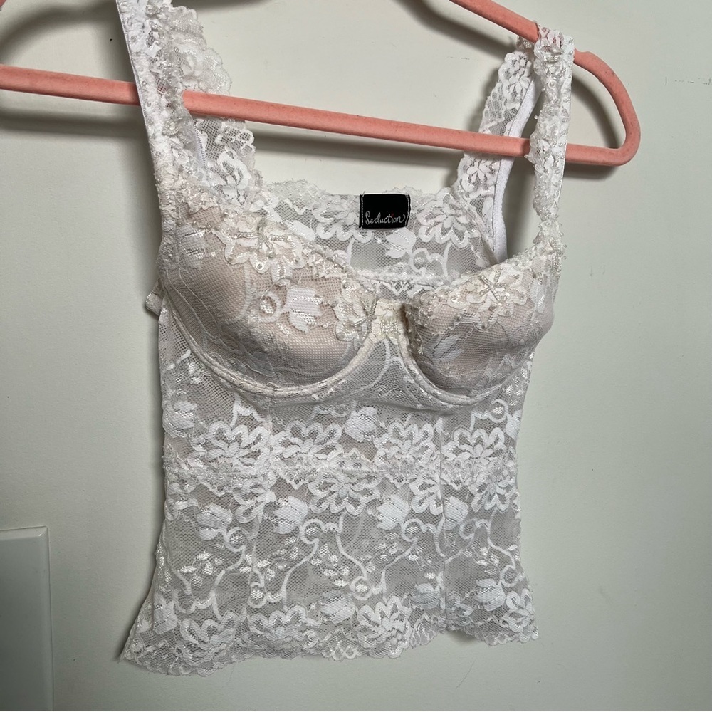 Vintage Lace Bustier Top Ivory Fairycore Corset Camisole Bridal XS - Picture 7 of 7
